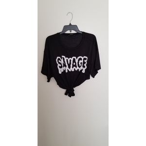 "Savage" statement Self-Tie Crop Top
